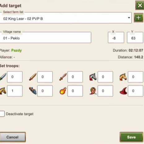 Farm list with targets sorted by distance
